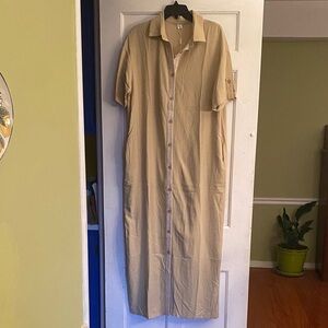 Modesees Beige Button-Up Maxi Dress